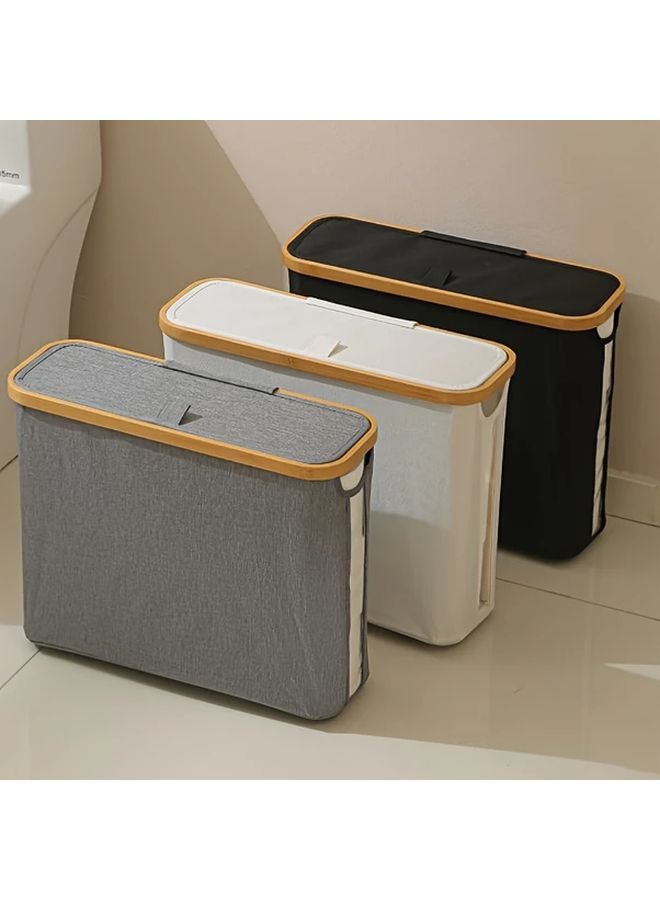 Beige Bamboo Toilet Paper Holder With Lid Dual Compartment Bathroom Organizer Storage Basket - Image 2